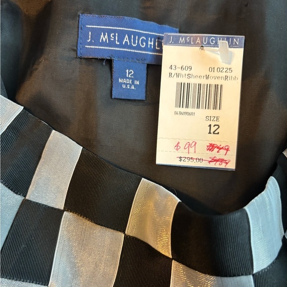 NWT J. Mclaughlin Black Silver Metallic Check Checker Mini Skirt Size 12 - Picture 2 of 3